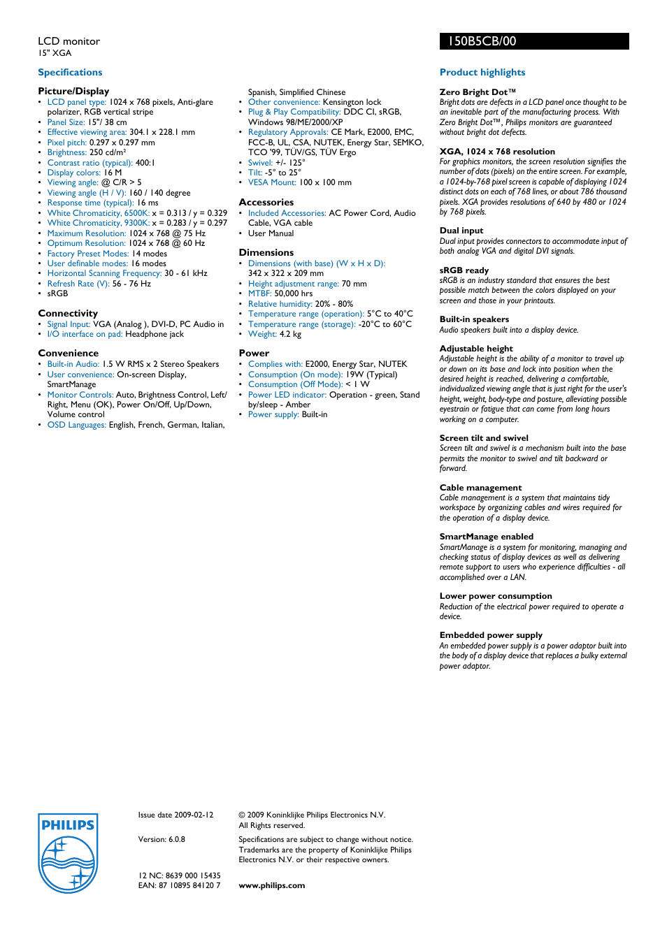 Philips 150B5CB User Manual | Page 2 / 2