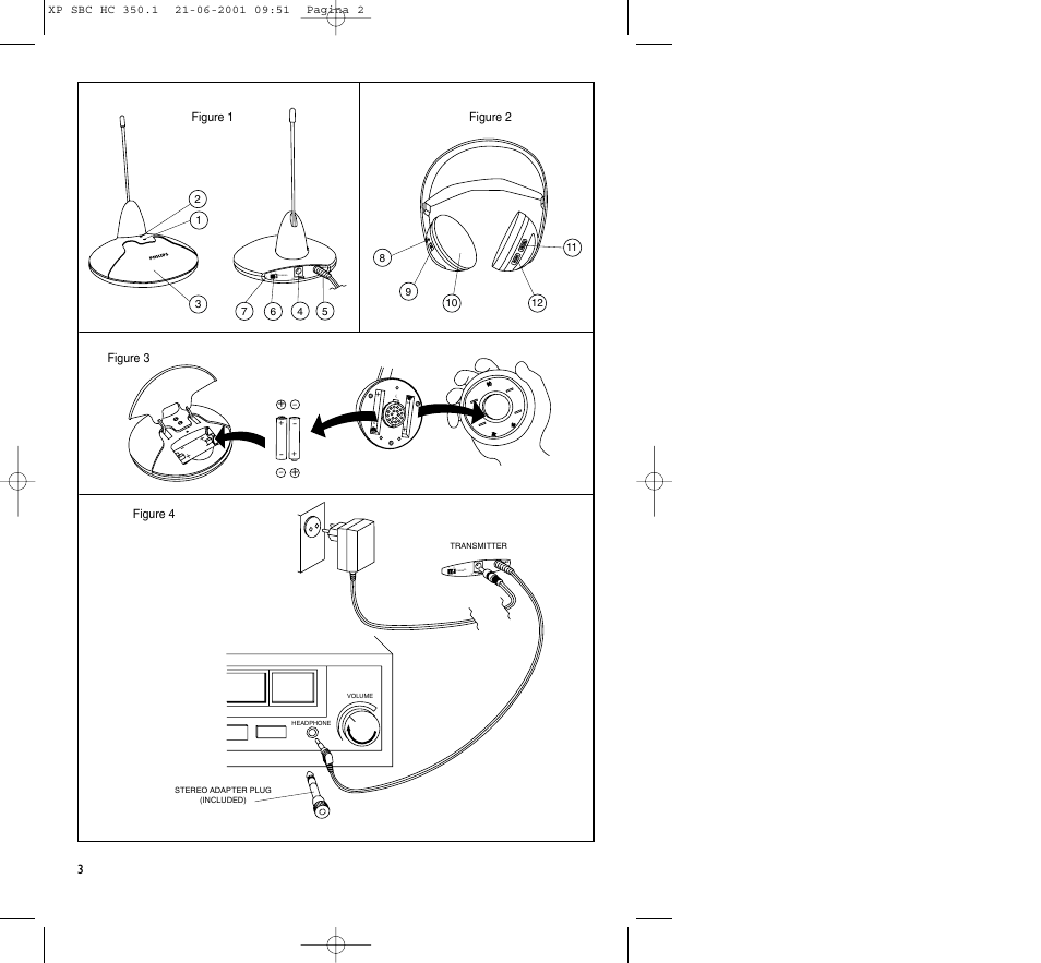 1 2 channel - 12v dc, 1 2 channel - + 12v dc | Philips HC350 User Manual | Page 2 / 32