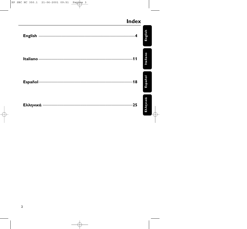 Index | Philips HC350 User Manual | Page 3 / 32