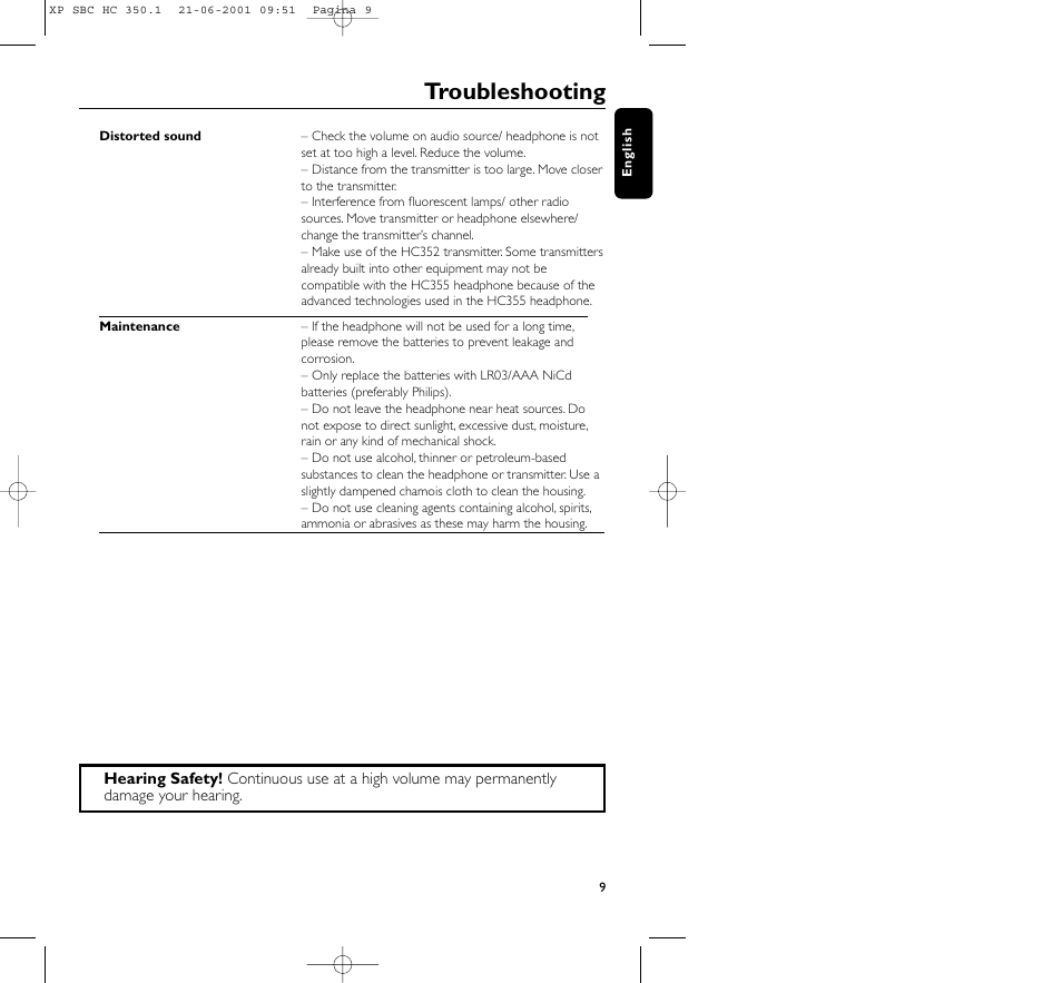 Troubleshooting | Philips HC350 User Manual | Page 9 / 32