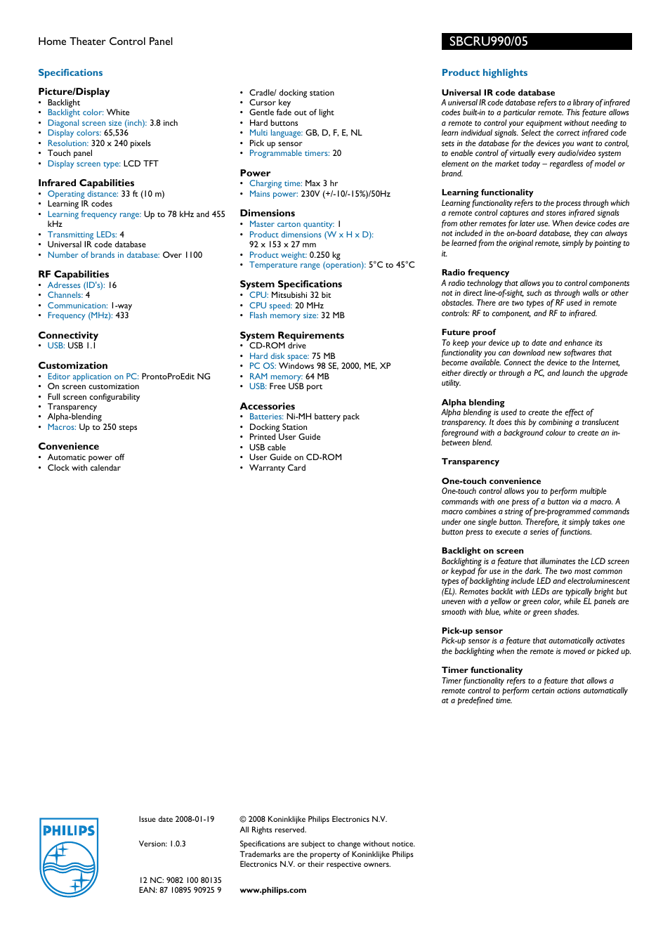 Philips Pronto SBCRU990 User Manual | Page 2 / 2