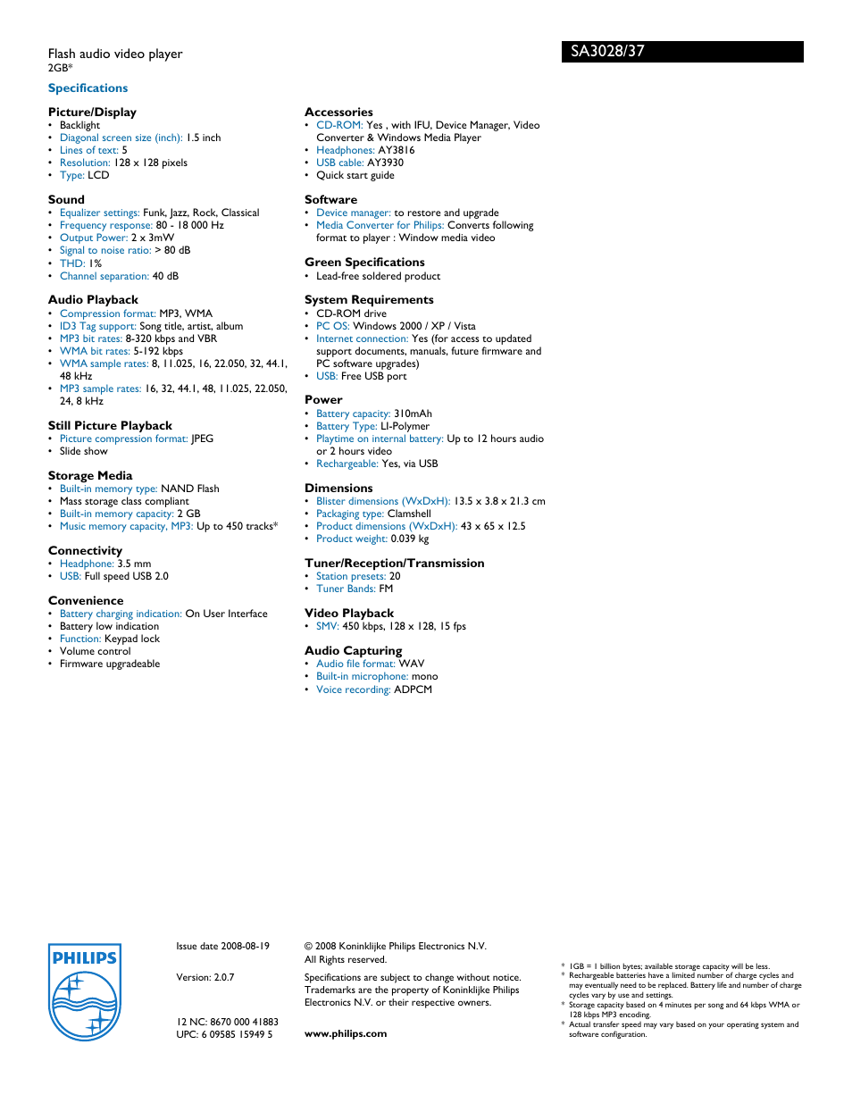 Philips GoGear SA3028 User Manual | Page 2 / 2