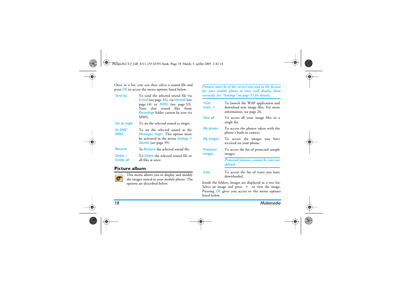 Picture album | Philips E-GSM 1800 User Manual | Page 24 / 77