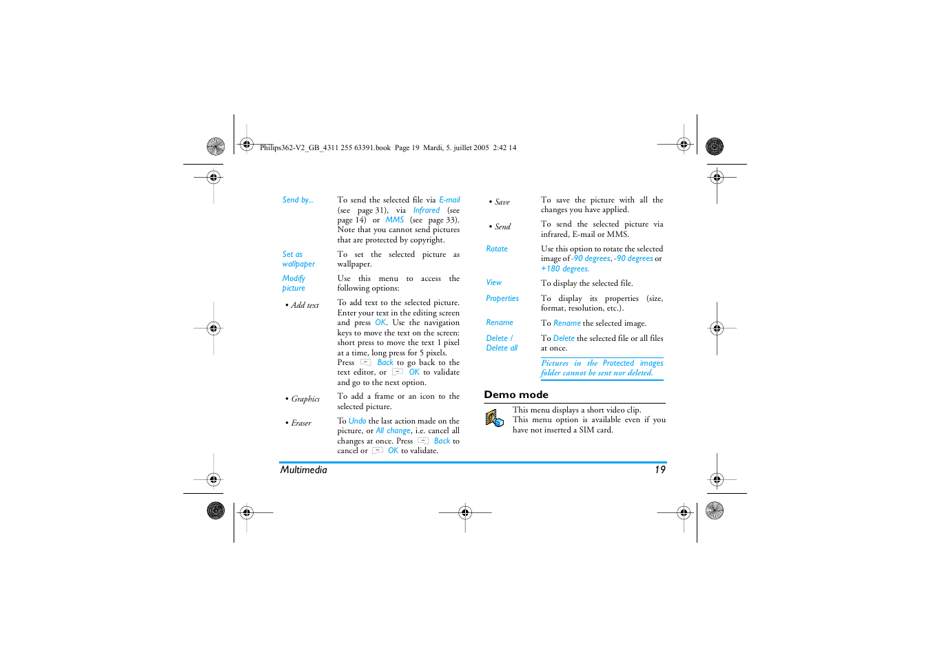 Demo mode | Philips E-GSM 1800 User Manual | Page 25 / 77