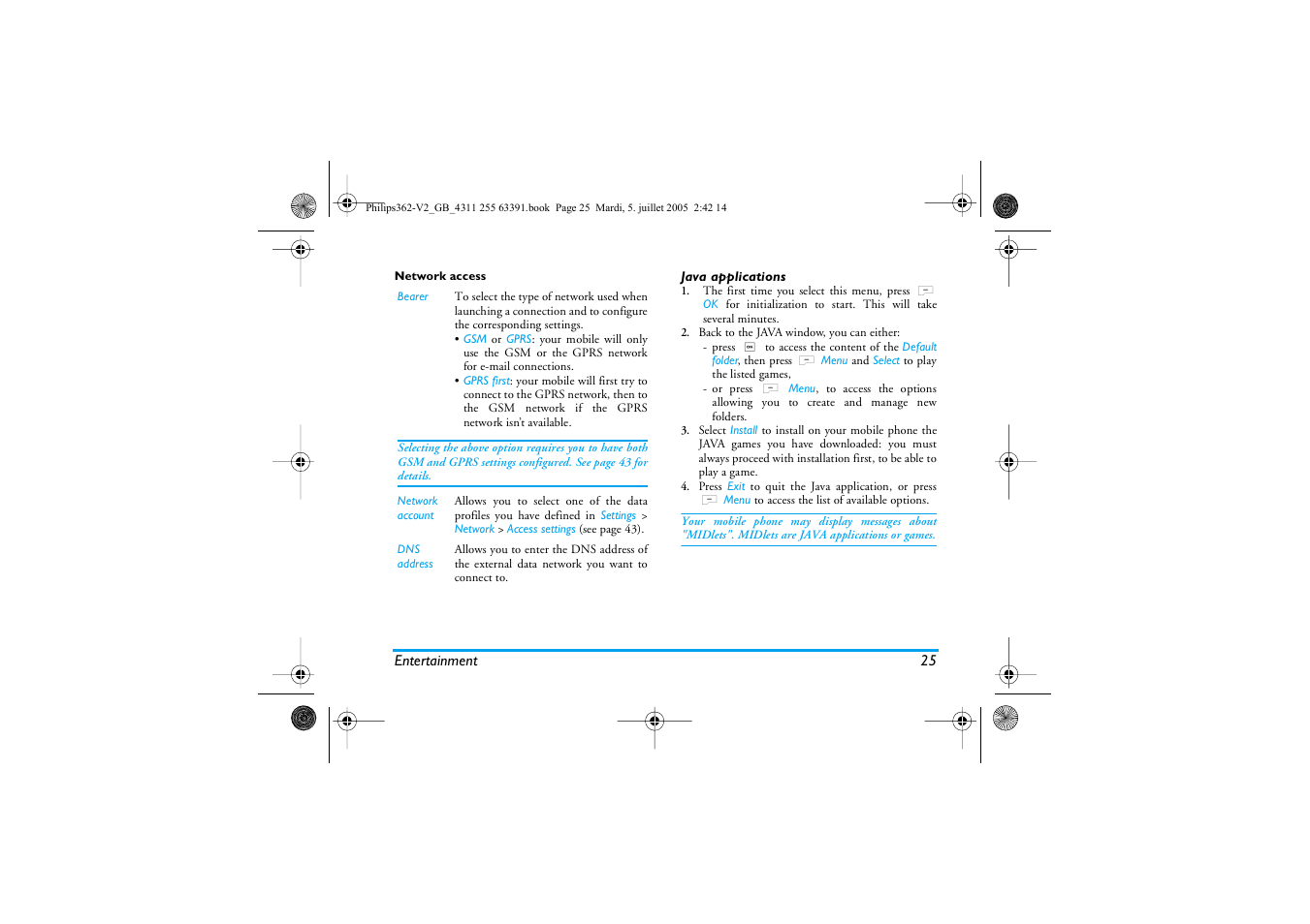 Java applications | Philips E-GSM 1800 User Manual | Page 31 / 77