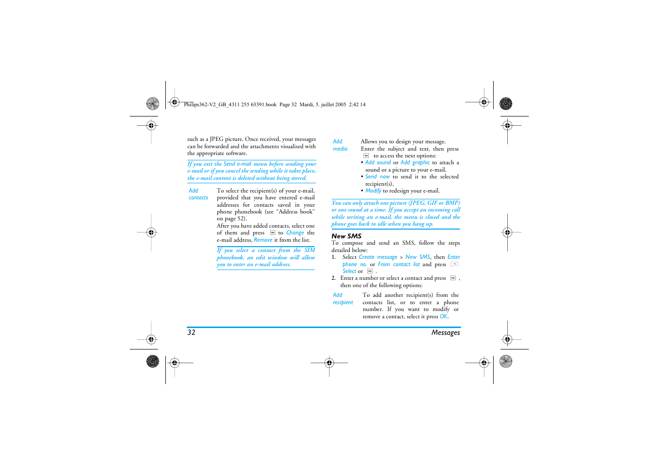 New sms | Philips E-GSM 1800 User Manual | Page 38 / 77