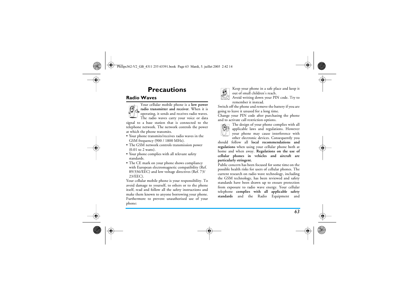 Precautions | Philips E-GSM 1800 User Manual | Page 70 / 77