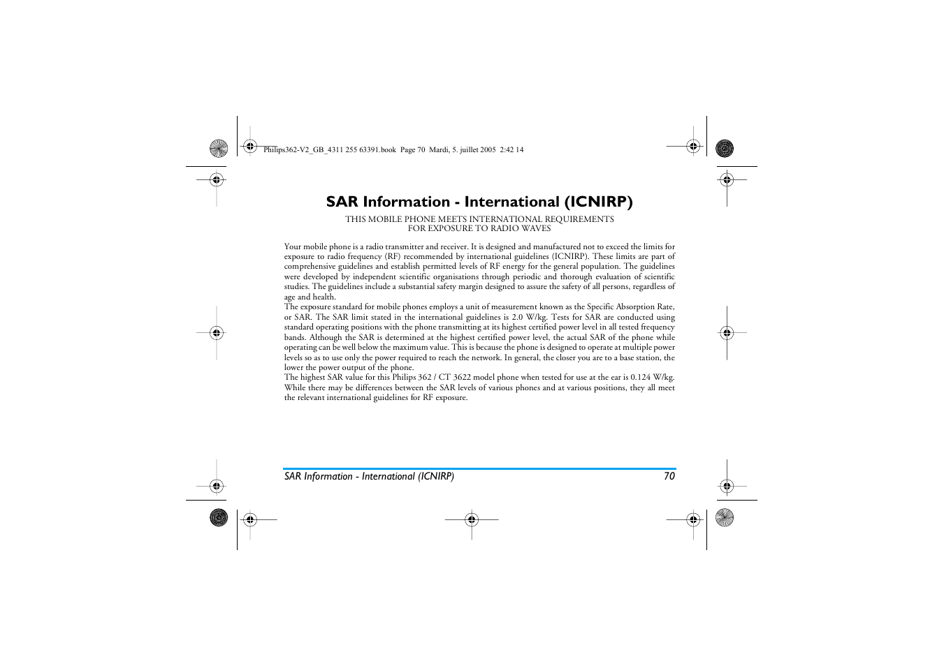 Sar information - international (icnirp) | Philips E-GSM 1800 User Manual | Page 76 / 77