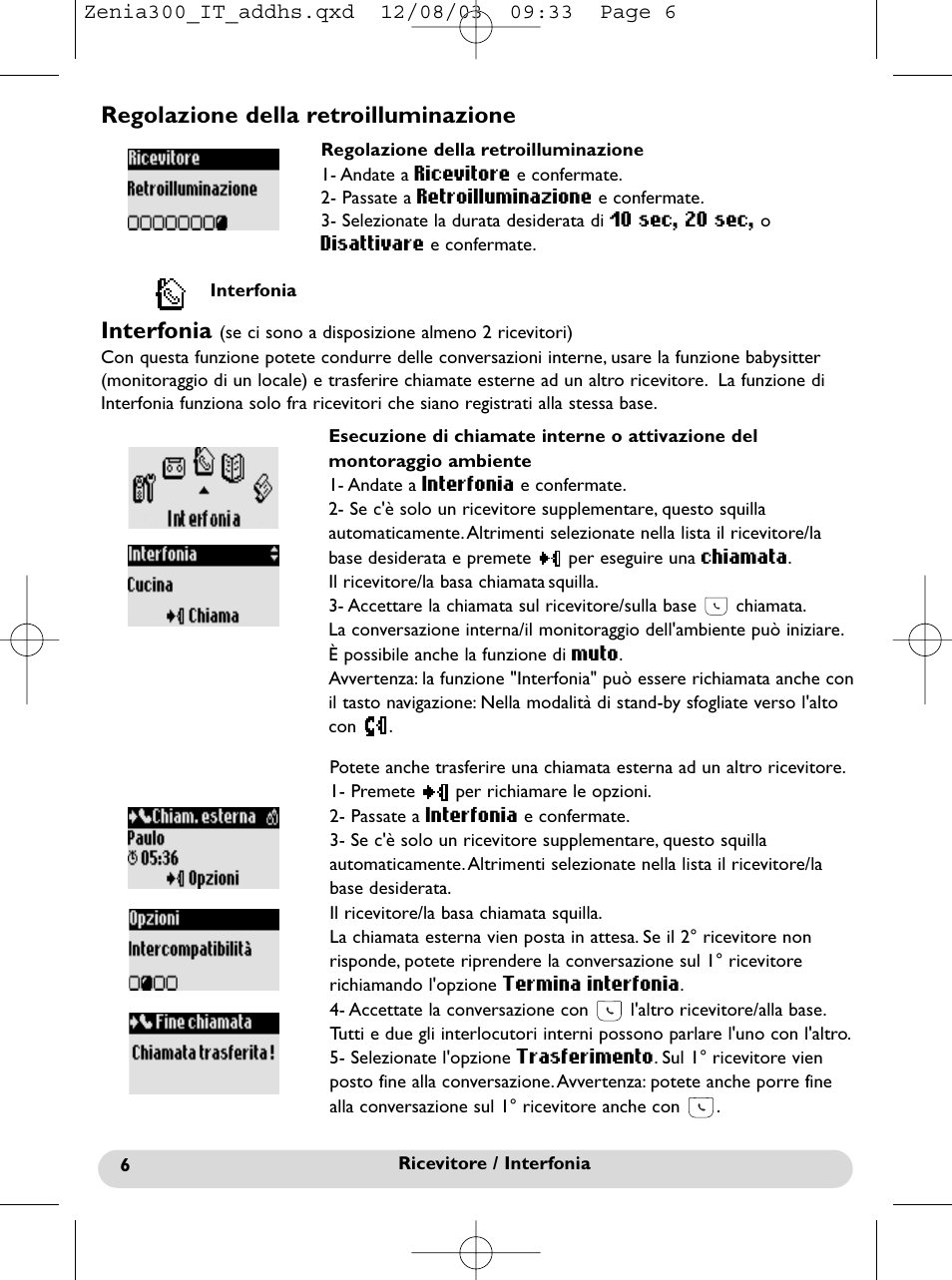 Regolazione della retroilluminazione, Interfonia | Philips onis vox 300 User Manual | Page 43 / 65