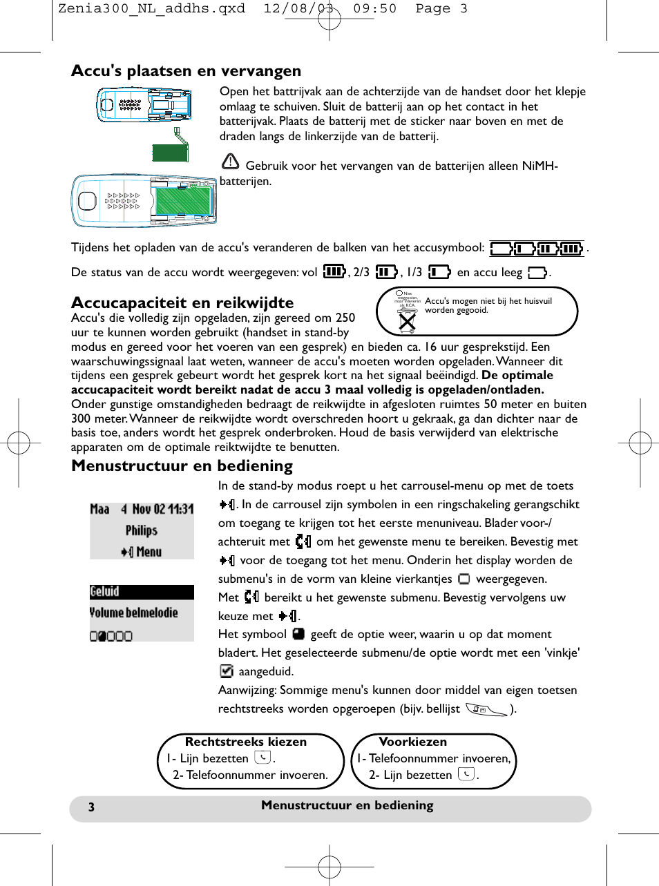 Menustructuur en bediening | Philips onis vox 300 User Manual | Page 49 / 65