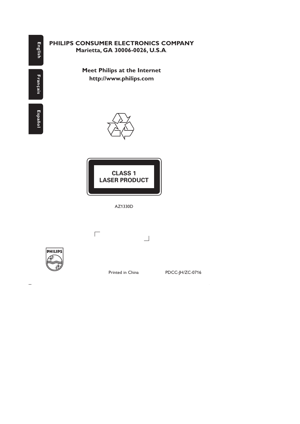 Philips AZ1330 User Manual | Page 15 / 15