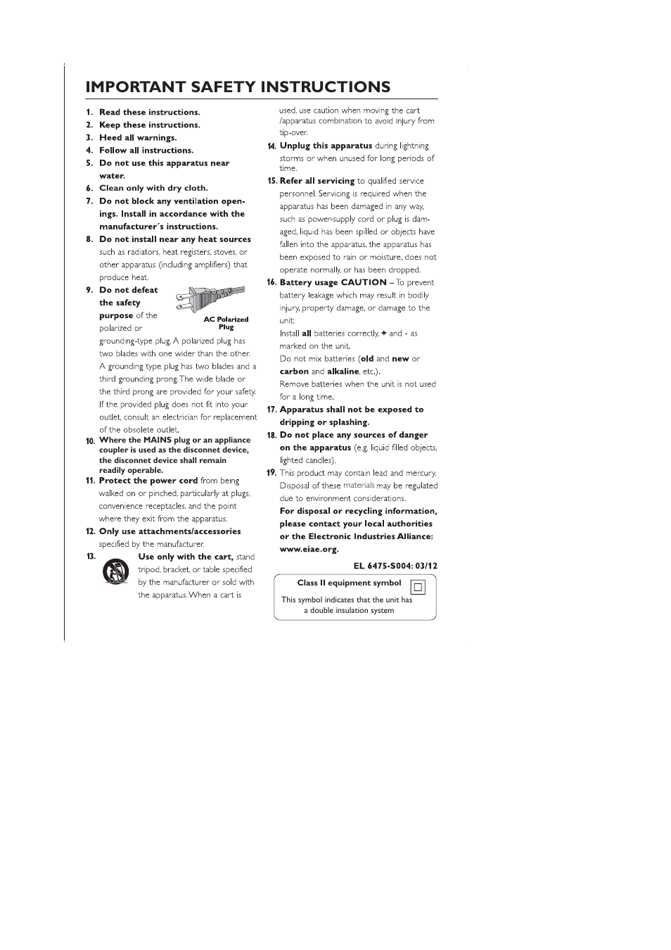 Important safety instructions | Philips AZ1330 User Manual | Page 3 / 15