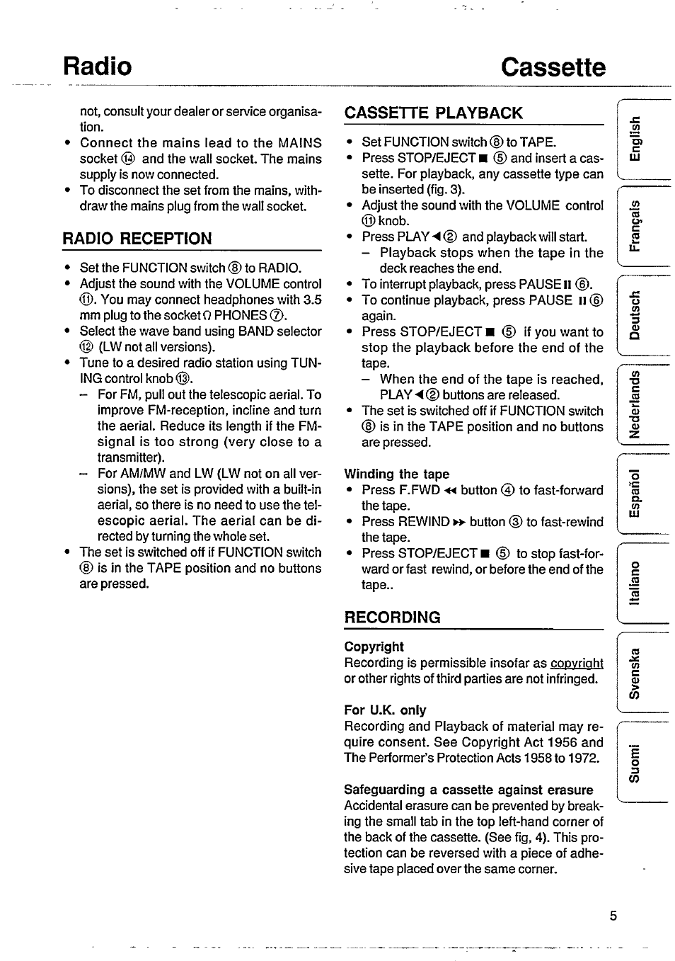 Radio cassette | Philips AQ 4010/00 User Manual | Page 5 / 10