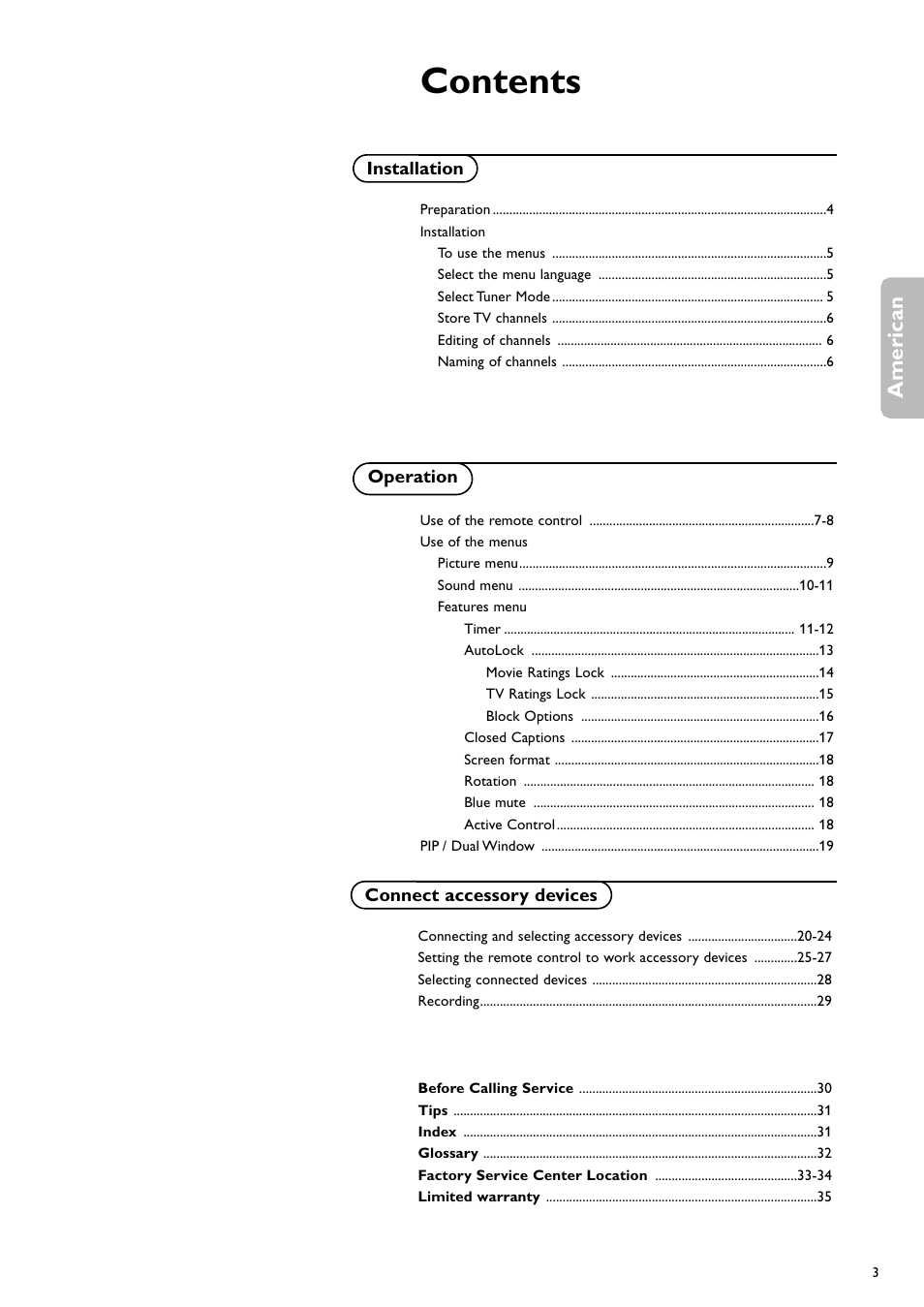 Philips CRT TV User Manual | Page 3 / 36