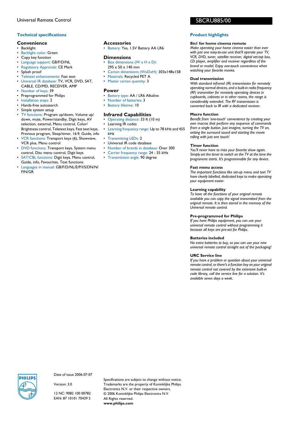 For preview purpose only | Philips SBCRU885 User Manual | Page 2 / 2