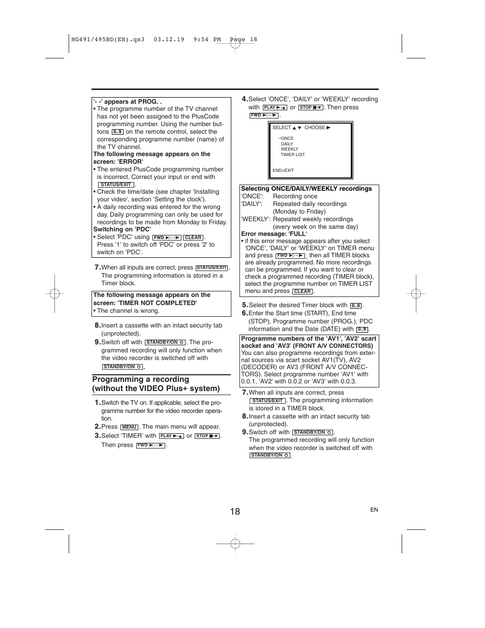 Programming a recording, Without the video plus+ system) | Philips VR752/07 User Manual | Page 18 / 24