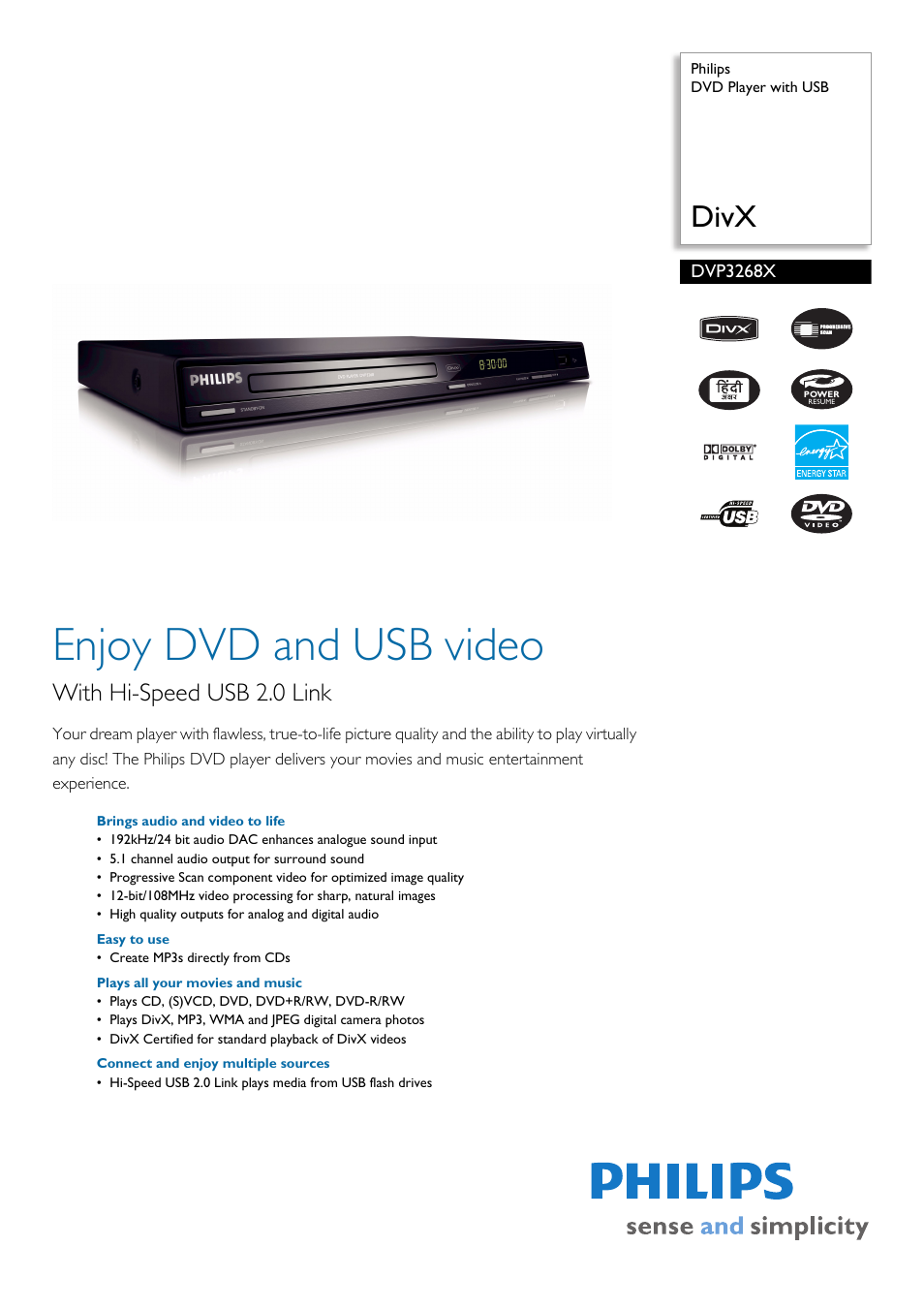 Philips DivX DVP3268X User Manual | 2 pages