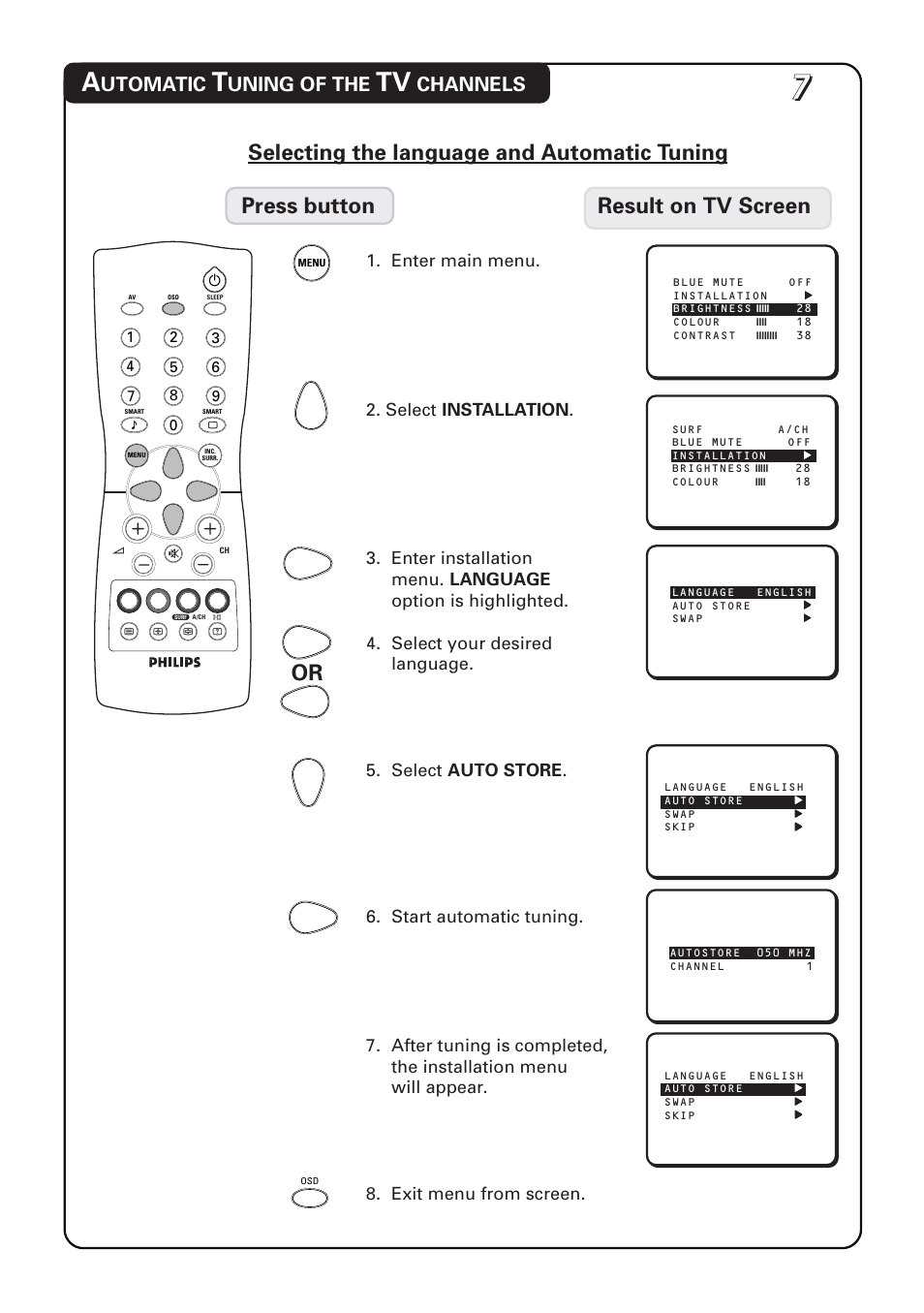 Utomatic, Uning of the, Channels | Philips 20PT1582 User Manual | Page 7 / 22