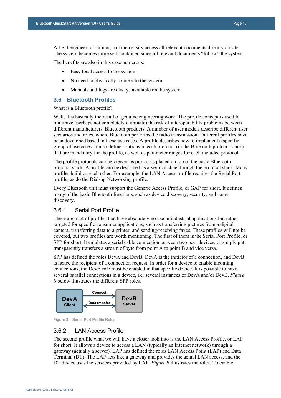 6 bluetooth profiles, 1 serial port profile, Devb | Deva, 2 lan access profile | Philips Bluetooth QuickStart Kit User Manual | Page 13 / 74