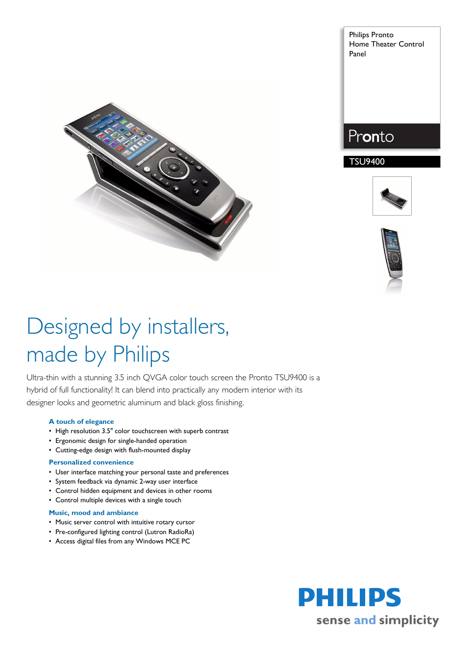 Philips Pronto TSU9405 User Manual | 2 pages