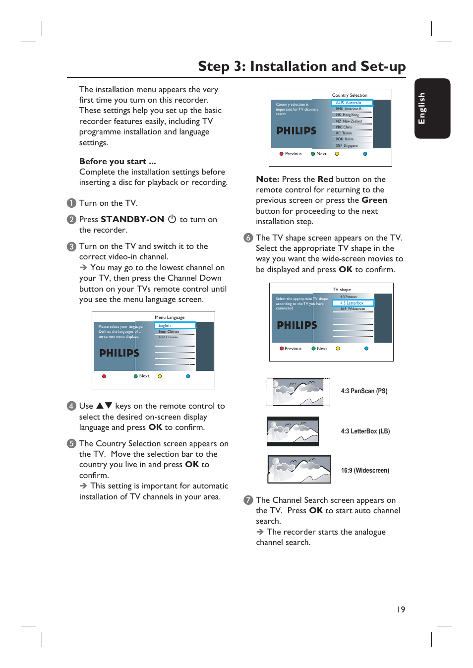 Step 3: installation and set-up | Philips DVDR5590H User Manual | Page 19 / 95