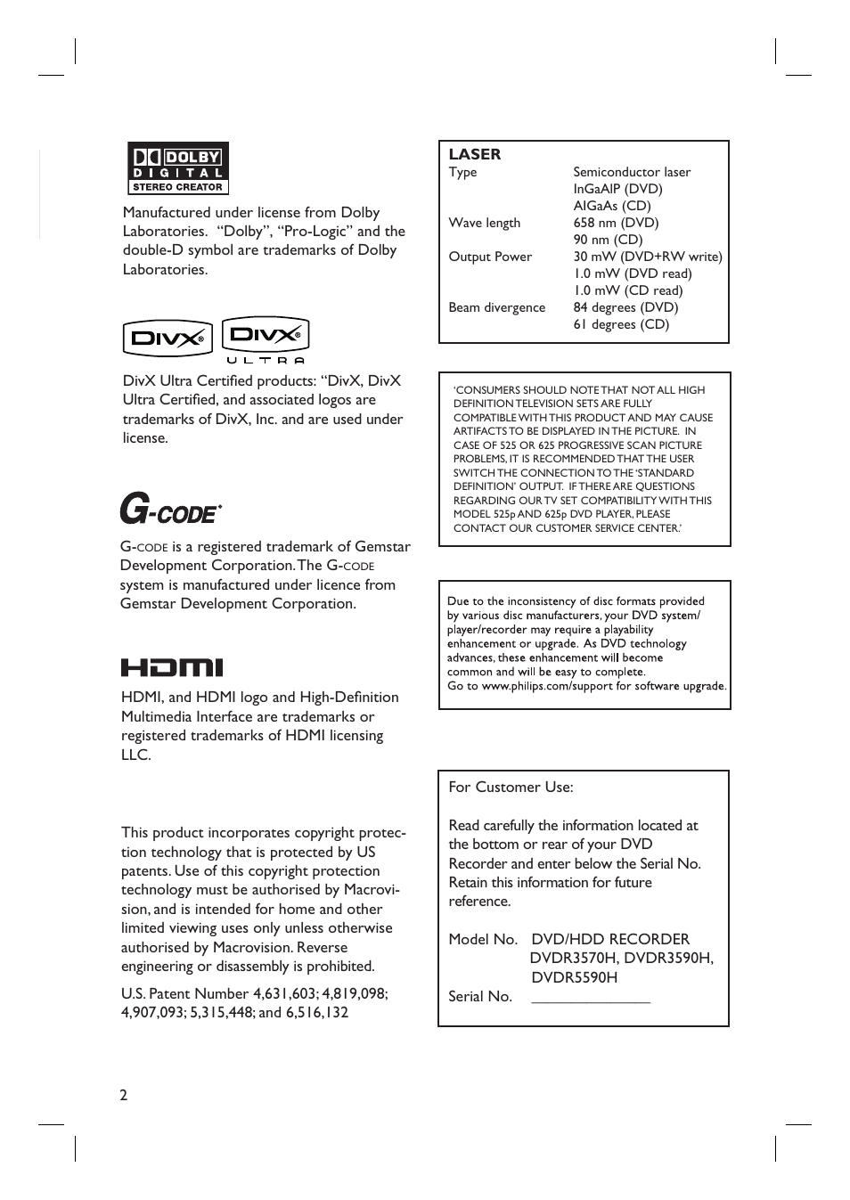 Philips DVDR5590H User Manual | Page 2 / 95