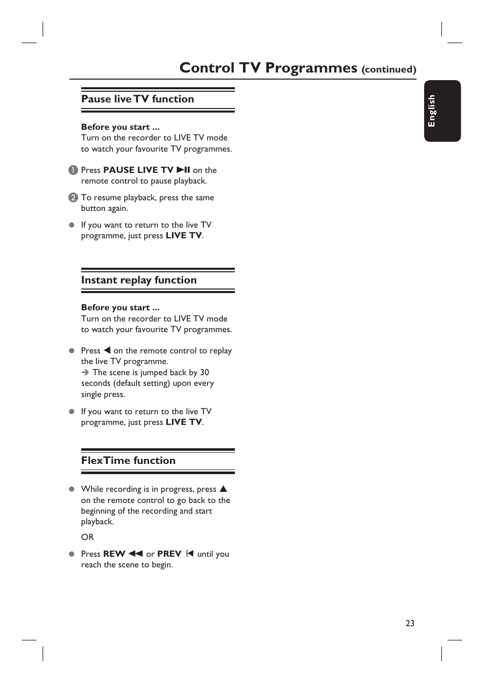 Control tv programmes | Philips DVDR5590H User Manual | Page 23 / 95