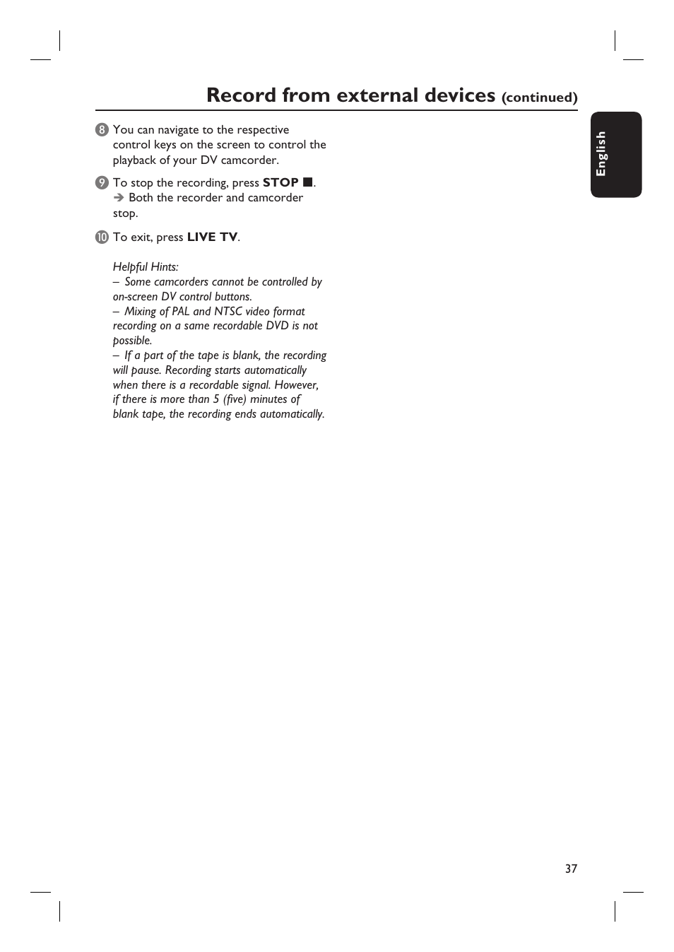 Record from external devices | Philips DVDR5590H User Manual | Page 37 / 95