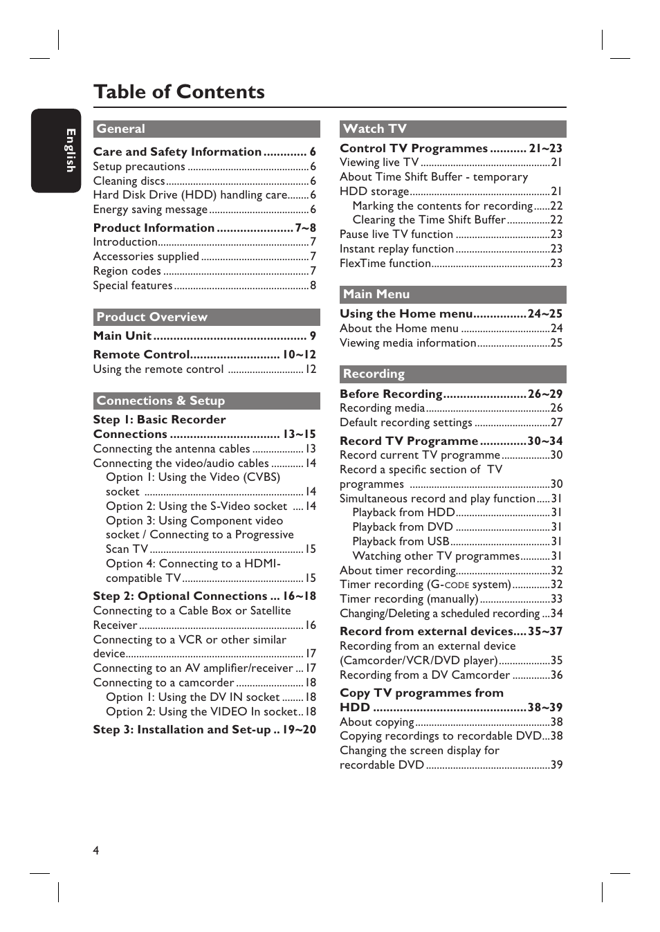 Philips DVDR5590H User Manual | Page 4 / 95