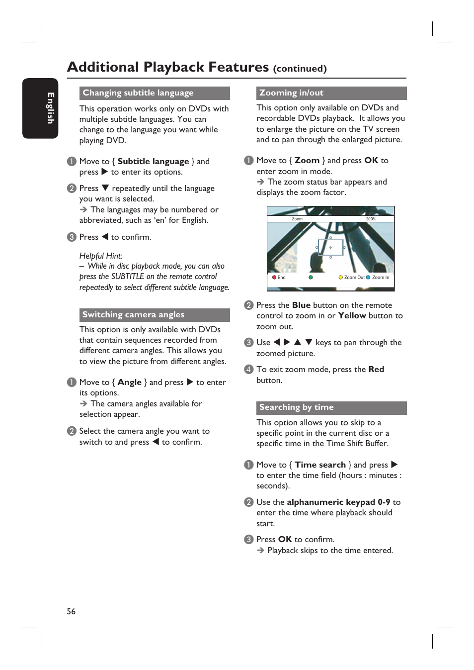 Additional playback features | Philips DVDR5590H User Manual | Page 56 / 95