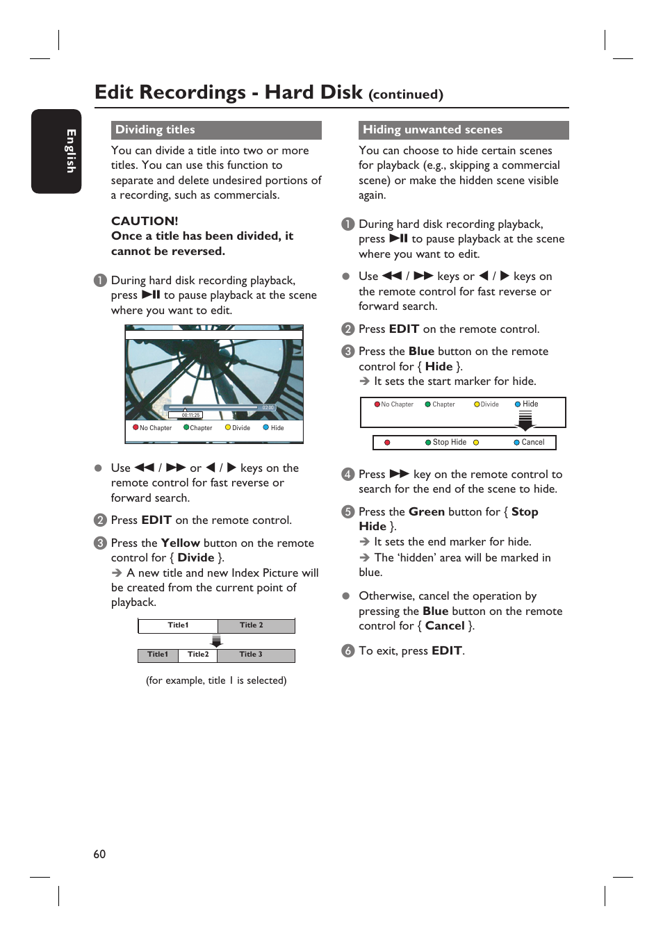 Edit recordings - hard disk, Continued) | Philips DVDR5590H User Manual | Page 60 / 95