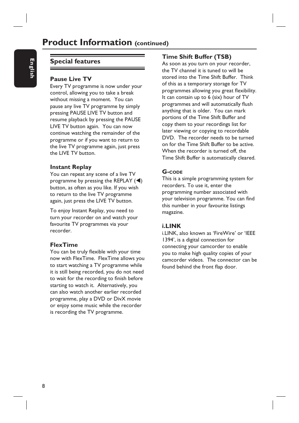 Product information | Philips DVDR5590H User Manual | Page 8 / 95