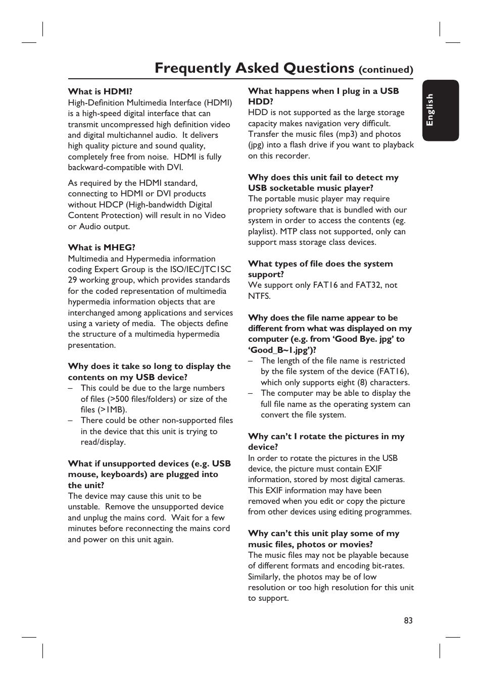 Frequently asked questions | Philips DVDR5590H User Manual | Page 83 / 95