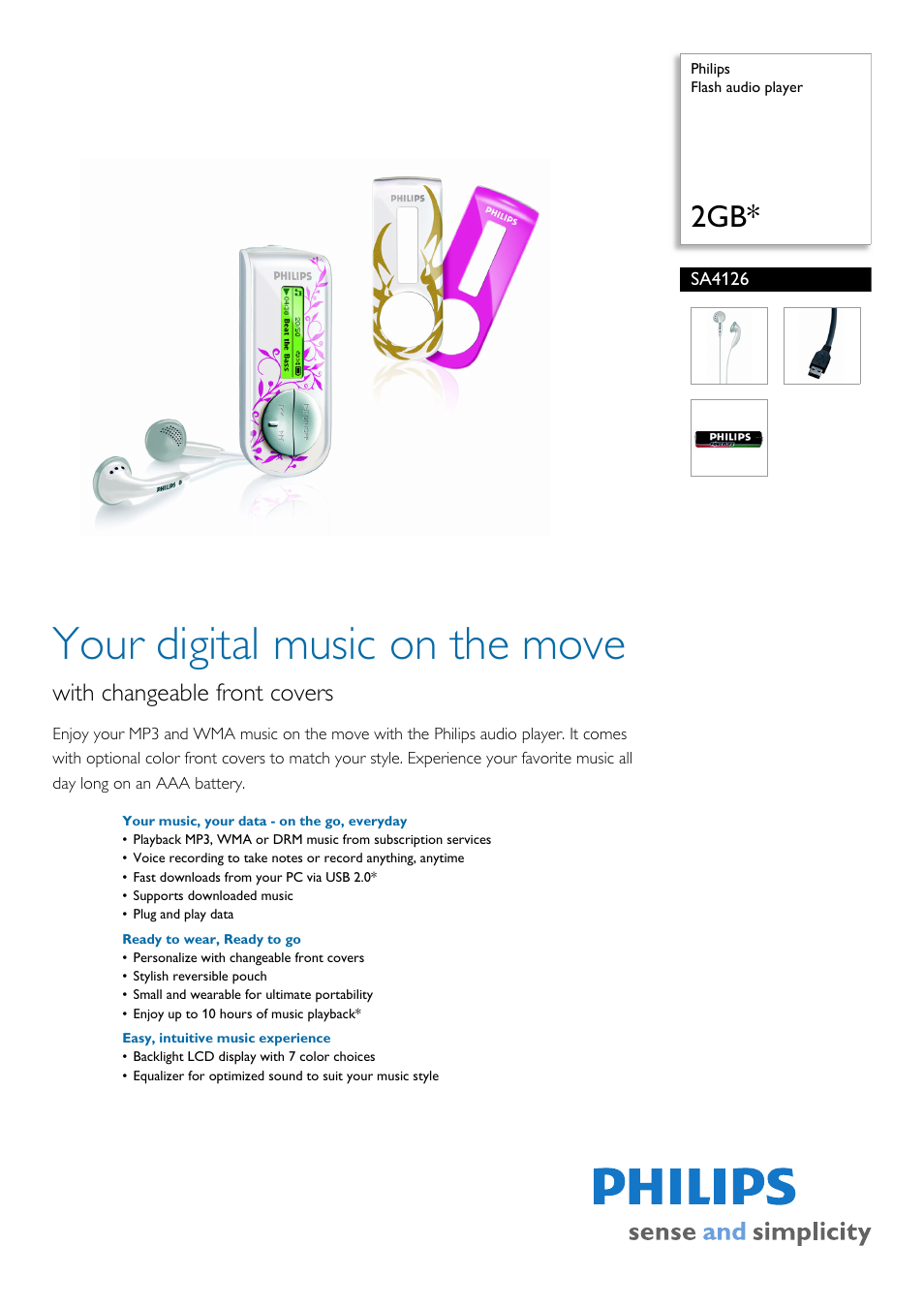 Philips FLASH AUDIO PLAYER SA4126 User Manual | 2 pages