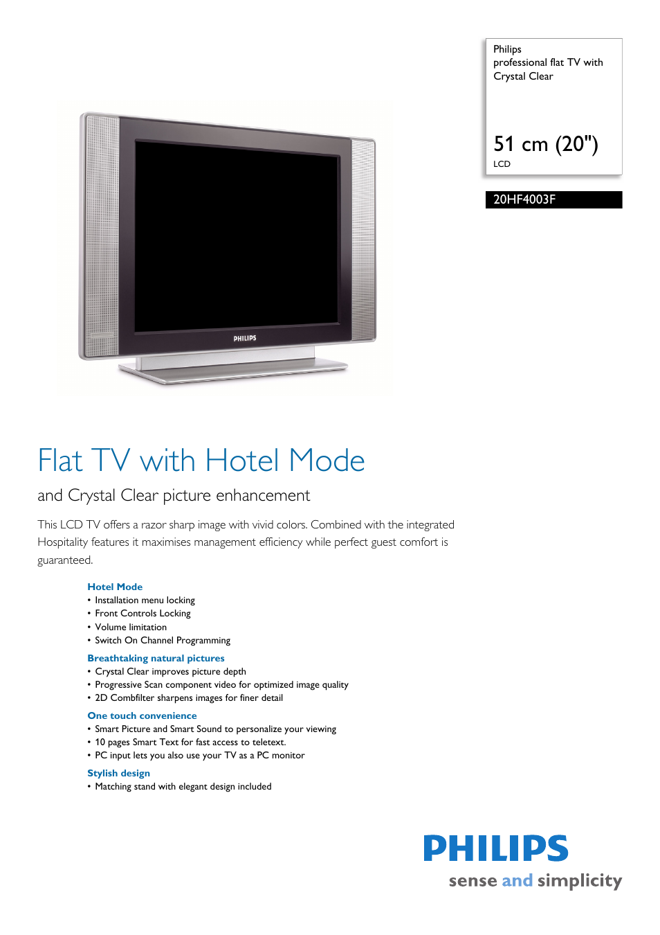 Philips 20HF4003F User Manual | 3 pages
