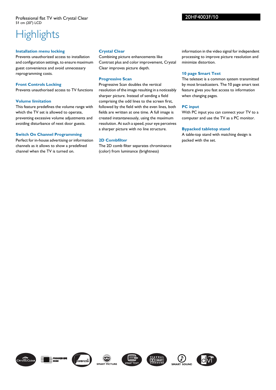 Highlights | Philips 20HF4003F User Manual | Page 2 / 3