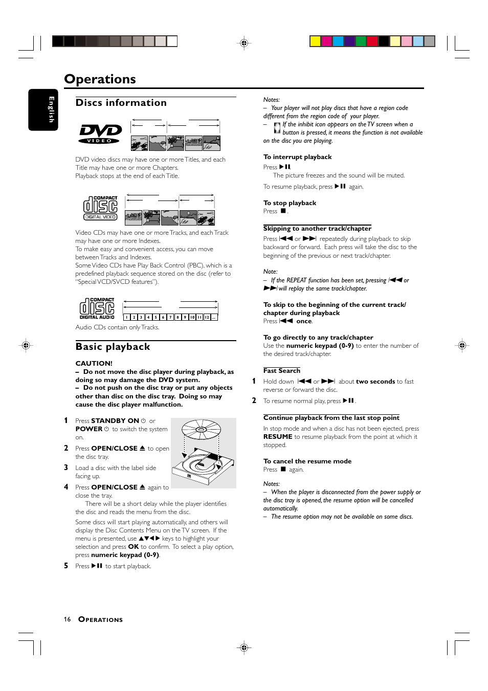 Operations, Discs information, Basic playback | Philips LX-3000D User Manual | Page 16 / 23