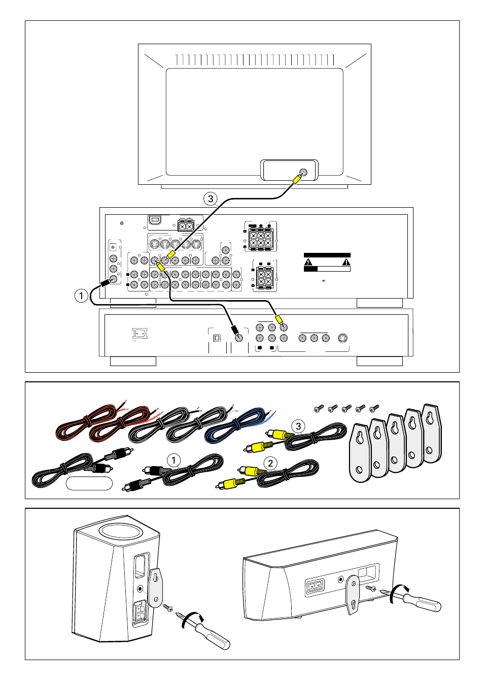 Connection tv–receiver–dvd accessories, Subwoofer, Dvd-player tv | Caution, Avis | Philips MX999D User Manual | Page 2 / 2