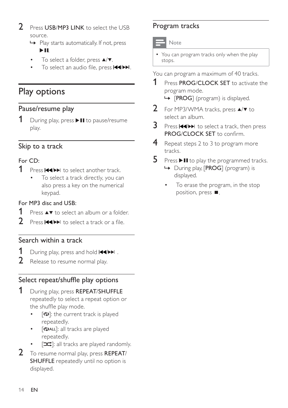 Play options | Philips - DCM278 User Manual | Page 14 / 21