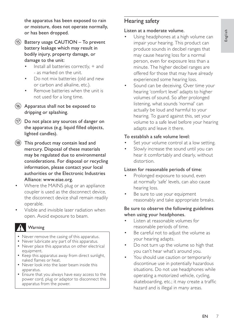 Hearing safety | Philips - DCM278 User Manual | Page 7 / 21