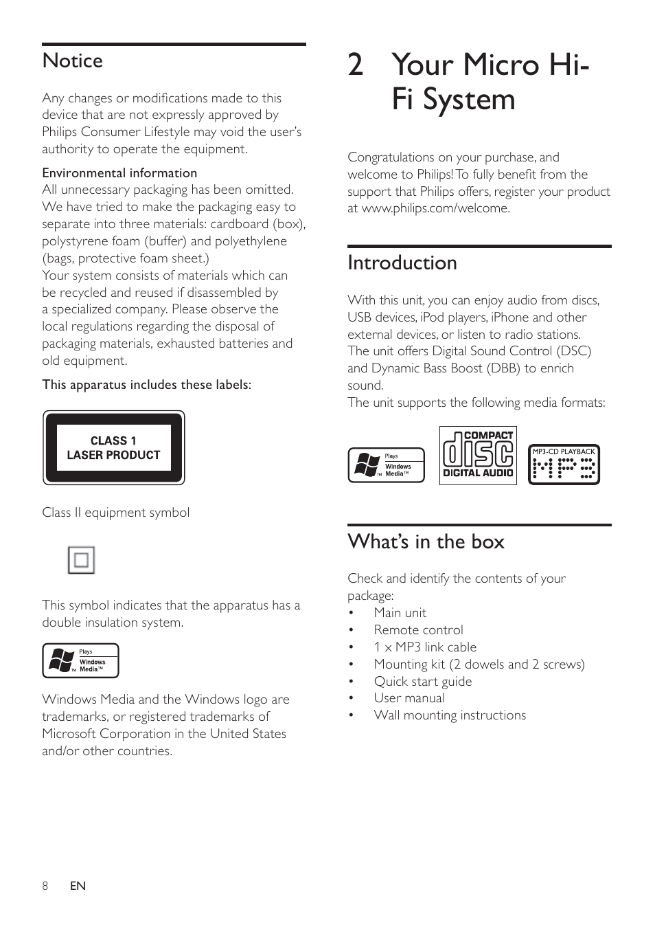 2 your micro hi- fi system | Philips - DCM278 User Manual | Page 8 / 21