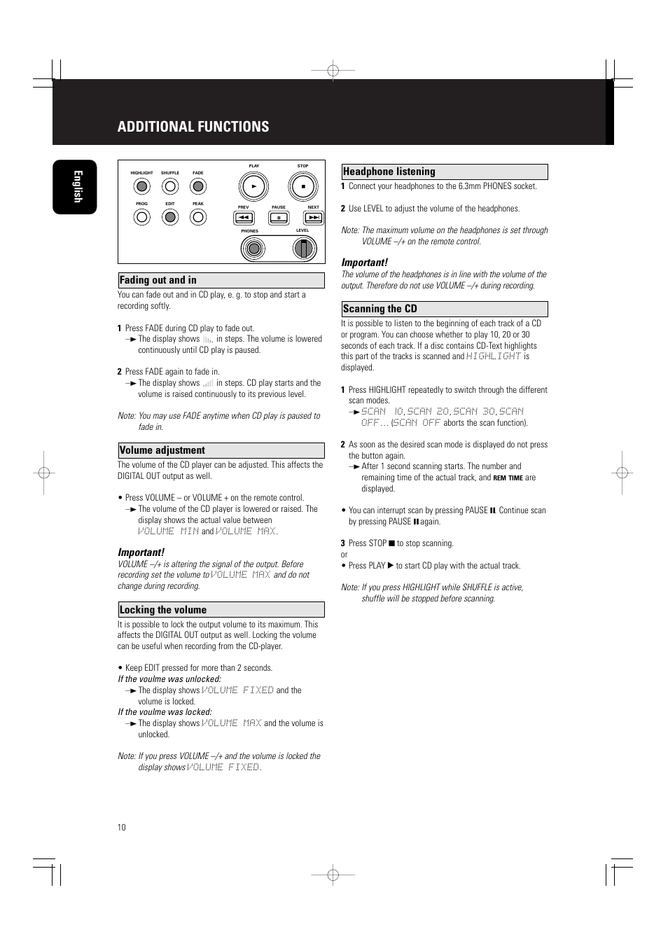 Additional functions | Philips CD5000 User Manual | Page 11 / 14