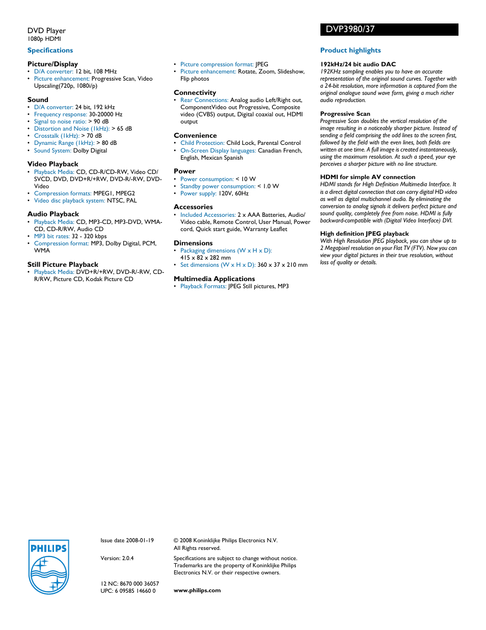 Philips DVP3980 User Manual | Page 2 / 2