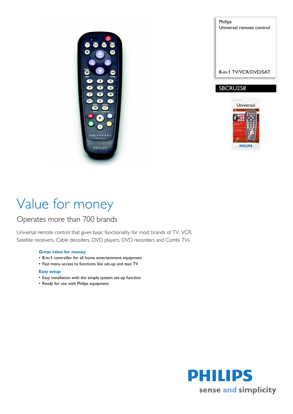 Philips SBCRU258 User Manual | 2 pages