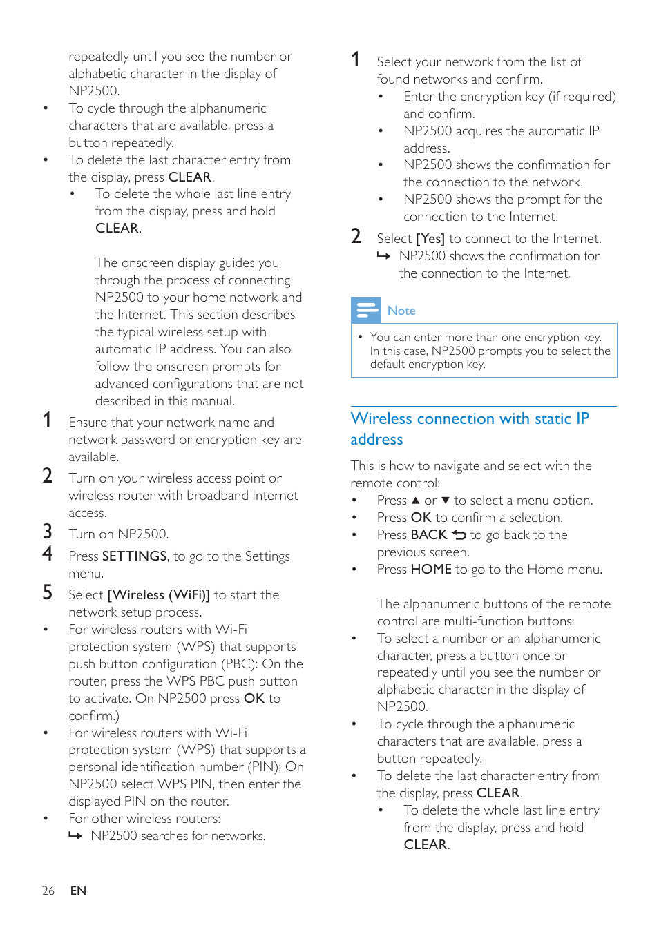 Wireless connection with static ip address, Wireless connection with static ip, Address | Philips HK-0947-NP2500-FR User Manual | Page 28 / 66