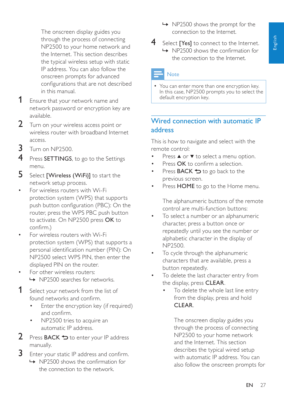 Wired connection with automatic ip address, Wired connection with automatic, Ip address | Philips HK-0947-NP2500-FR User Manual | Page 29 / 66