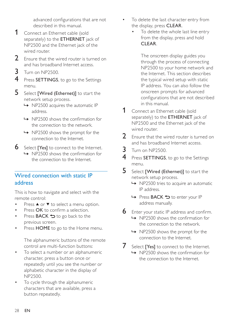 Wired connection with static ip address, Wired connection with static ip, Address | Philips HK-0947-NP2500-FR User Manual | Page 30 / 66