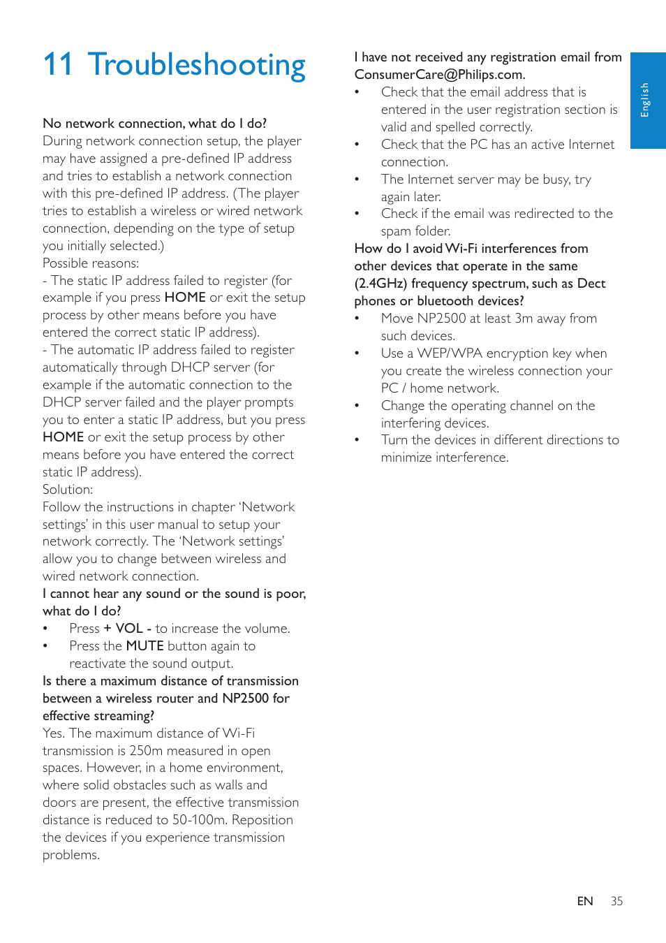 11 troubleshooting | Philips HK-0947-NP2500-FR User Manual | Page 37 / 66