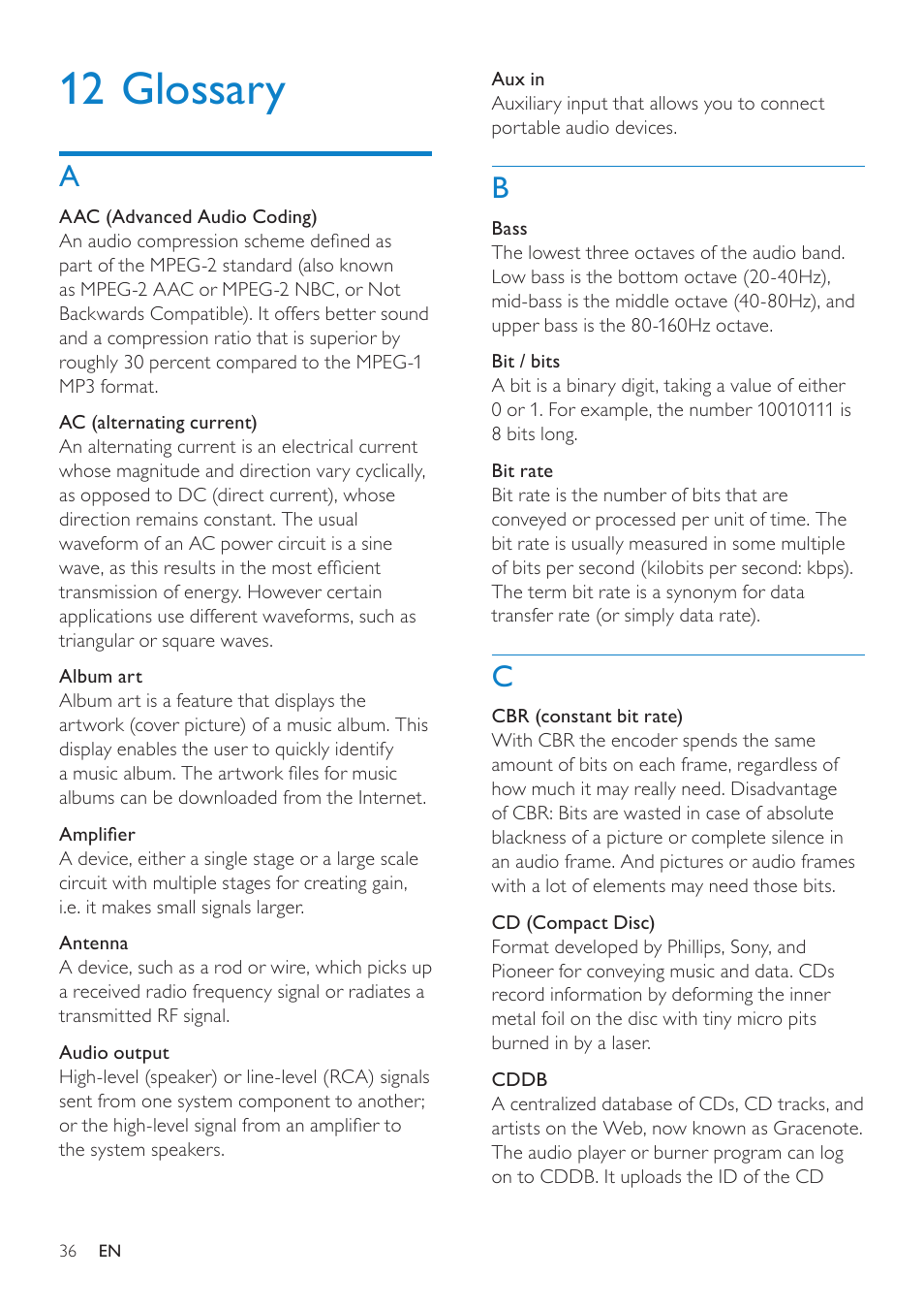 12 glossary | Philips HK-0947-NP2500-FR User Manual | Page 38 / 66