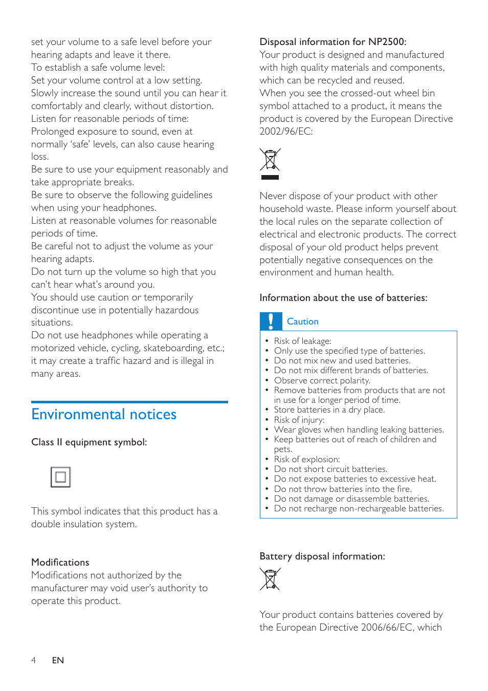 Environmental notices | Philips HK-0947-NP2500-FR User Manual | Page 6 / 66
